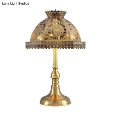 Art Deco Brass Dome Table Lamp - Metallic 1 Head Nightstand With Hollowed Out Design For Living Room