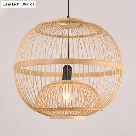 Art Deco Circle Bamboo Pendant Light - Beige Dining Room Fixture