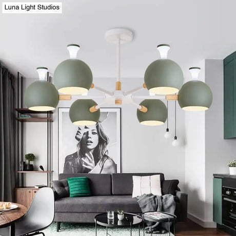 Art Deco Dome Pendant Chandelier - 6-Light Metal Hanging Light For Living Room