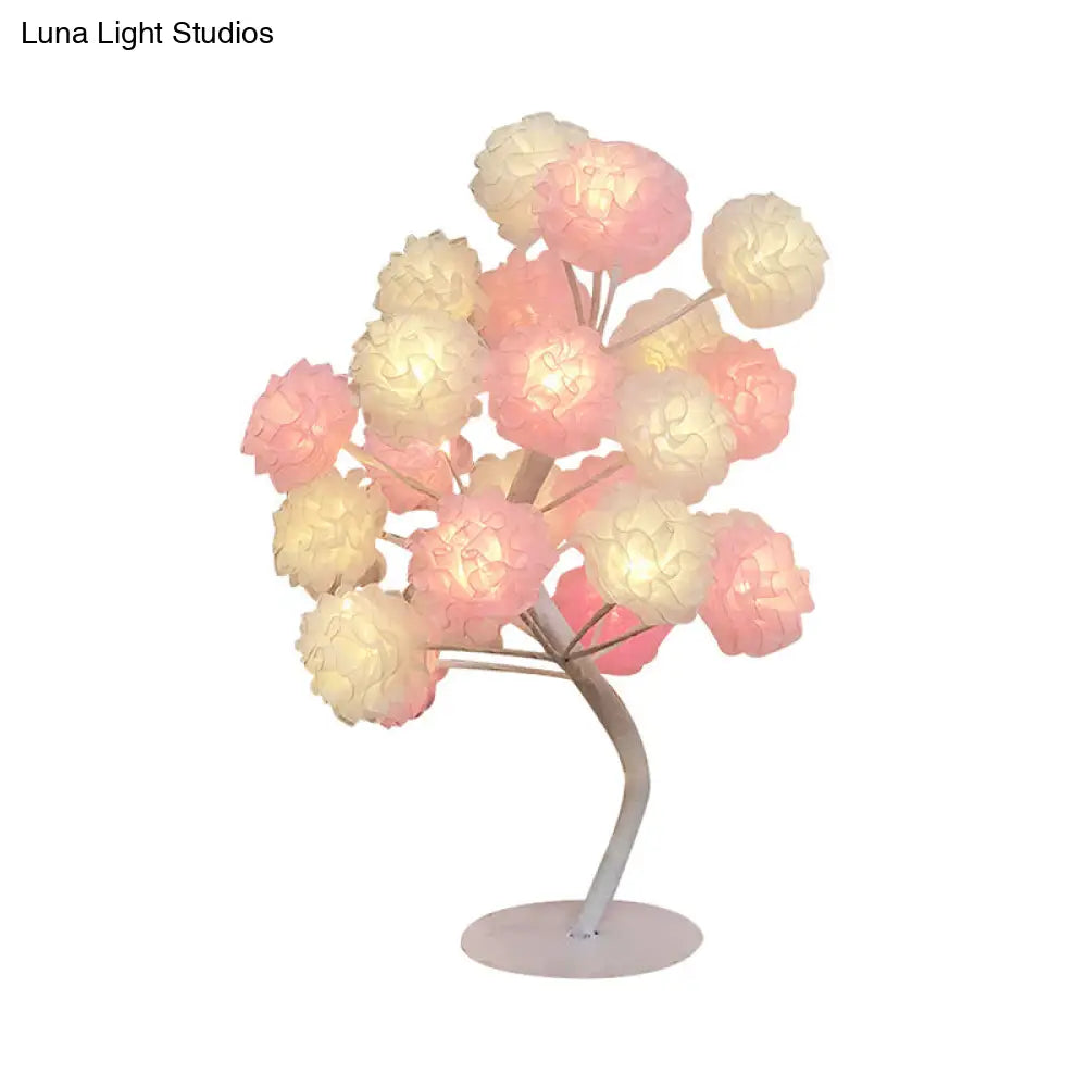 Art Deco Led Nightstand Lamp: Floral Night Light With Branching Design - White/Pink/Blue For Living