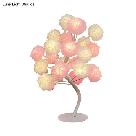 Art Deco Led Nightstand Lamp: Floral Night Light With Branching Design - White/Pink/Blue For Living