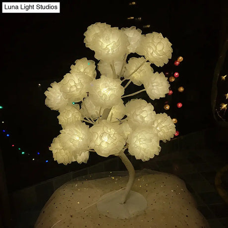 Art Deco Led Nightstand Lamp: Floral Night Light With Branching Design - White/Pink/Blue For Living