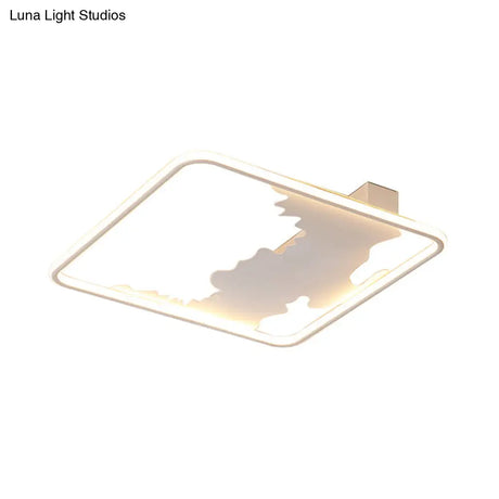 Art Deco Metal Led Square Flush Mount Lighting In White/Warm Light Various Width Options
