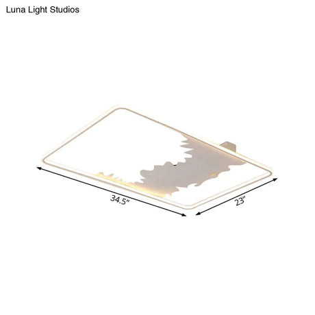 Art Deco Oblong Led Ceiling Flush Light In White/Warm 34.5’/39’ Wide