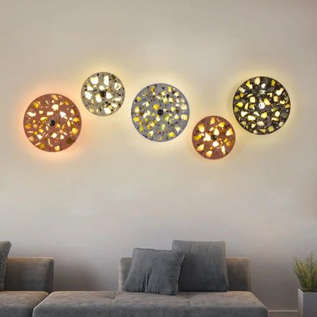 Art Deco Terrazzo Led Wall Light: Black Red Blue Flush Mount Sconce For Living Room