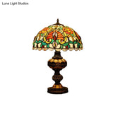 Art Glass Victorian Desk Lamp With Stained Beige/Orange Bowl Shade - Elegant Flower Night Table
