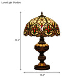 Art Glass Victorian Desk Lamp With Stained Beige/Orange Bowl Shade - Elegant Flower Night Table