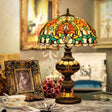 Art Glass Victorian Desk Lamp With Stained Beige/Orange Bowl Shade - Elegant Flower Night Table