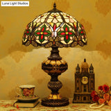 Art Glass Victorian Desk Lamp With Stained Beige/Orange Bowl Shade - Elegant Flower Night Table
