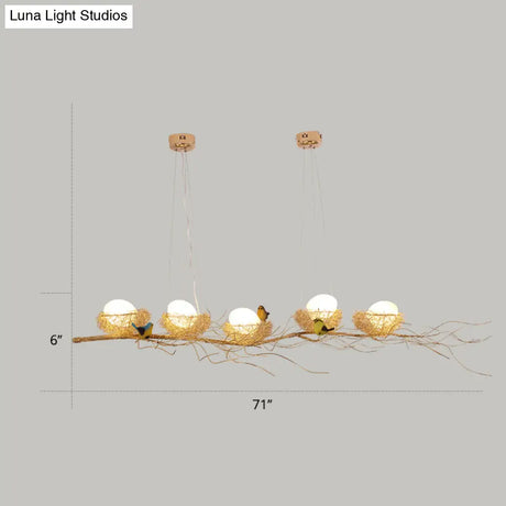 Artistic Aluminum Wire Nest Island Lamp With Wood Egg And Bird: A Unique Suspension For Dining Room
