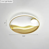 Artistic Bedroom Ambiance: Sunrise And Sea Led Flush Mount Ceiling Light With A Metal Halo Ring Gold