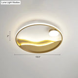 Artistic Bedroom Ambiance: Sunrise And Sea Led Flush Mount Ceiling Light With A Metal Halo Ring