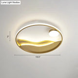 Artistic Bedroom Ambiance: Sunrise And Sea Led Flush Mount Ceiling Light With A Metal Halo Ring Gold