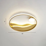 Artistic Bedroom Ambiance: Sunrise And Sea Led Flush Mount Ceiling Light With A Metal Halo Ring