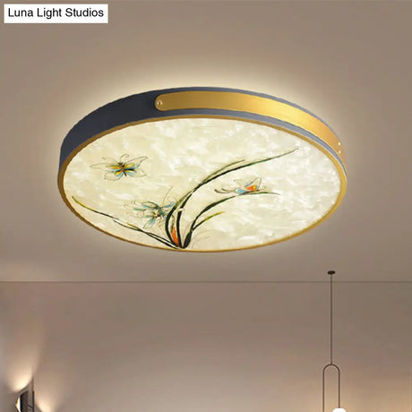 Artistic Hand-Painted Glass Flush Light: Minimalist Led Ceiling Lighting For Bedroom