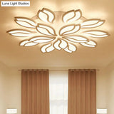 Artistic White Led Semi Flush Ceiling Light With Acrylic Leaf Design For Living Room