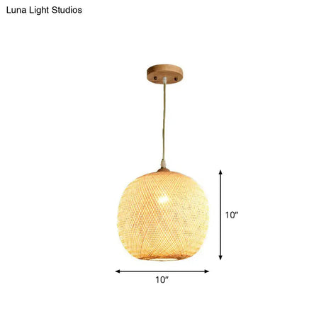 Asia 1-Light Beige Bamboo Pendant Light Fixture For Restaurants