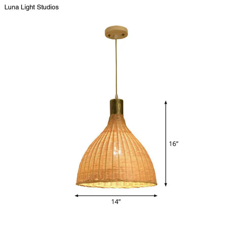 Asia Bamboo Shade Pendant Lamp With Down Lighting - Beige Droplet Design