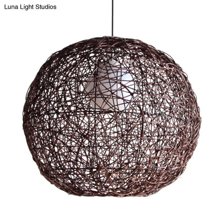 Asia Rattan Sphere Pendant Lamp: Coffee Hanging Light For Living Room
