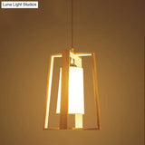 Asia Wood Trapezoid Pendant Light With Beige Fabric Shade - 10/11 Wide 1 Head Ceiling Lamp