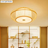 Asian Beige Ceiling Mounted Flush Light With Bamboo Shade - 1 Head Bedroom Fixture