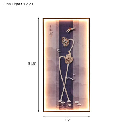 Asian Dragonfly/Lotus Led Mural Sconce: Elegant Dining Room Wall Mount Lighting In Black