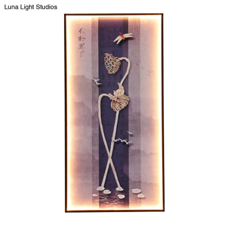Asian Dragonfly/Lotus Led Mural Sconce: Elegant Dining Room Wall Mount Lighting In Black