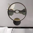 Asian-Inspired Lake Reflection Resin Led Wall Light Sconce For Guest Room Black