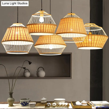 Asian Rattan Hand-Twisted Wood Ceiling Lamp: 1-Bulb Pendant Lighting For Bedside