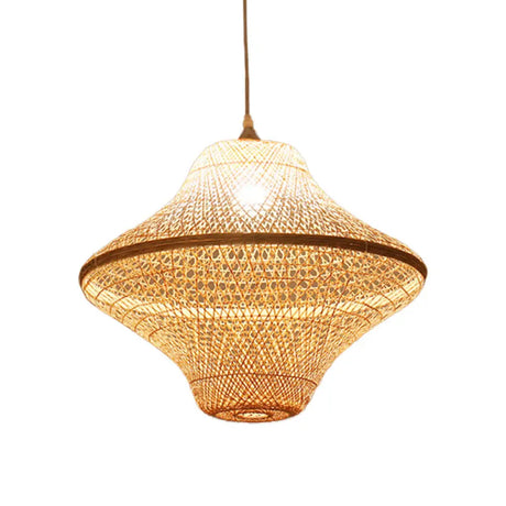 Asian Style Beige Diamond Pendant Bamboo Hanging Light For Tearoom With 1 Bulb / H