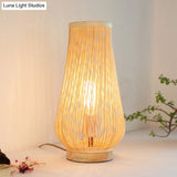 Asian Style Beige Table Lamp With Bamboo Shade - Perfect For Bedroom Desk