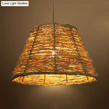 Asian Style Conic Rattan Pendant Light With 1 Bulb - Beige/Brown Restaurant Ceiling Lighting