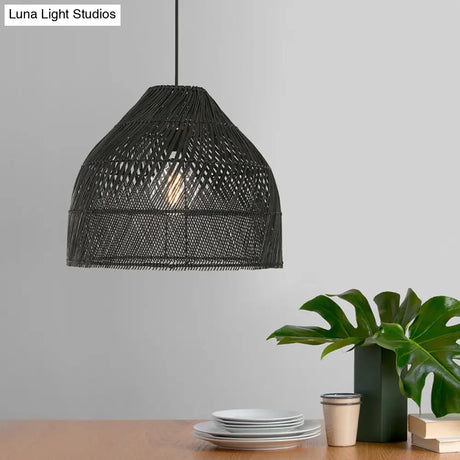 Asian Style Rattan Pendant Light With Hanging Wire - Bell Shape Lighting Fixture (39) Bedroom Décor