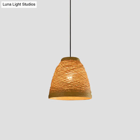 Asian Style Rattan Weaving Bell Hanging Lamp - Suspension Pendant Light For Snack Bars (1 Bulb)