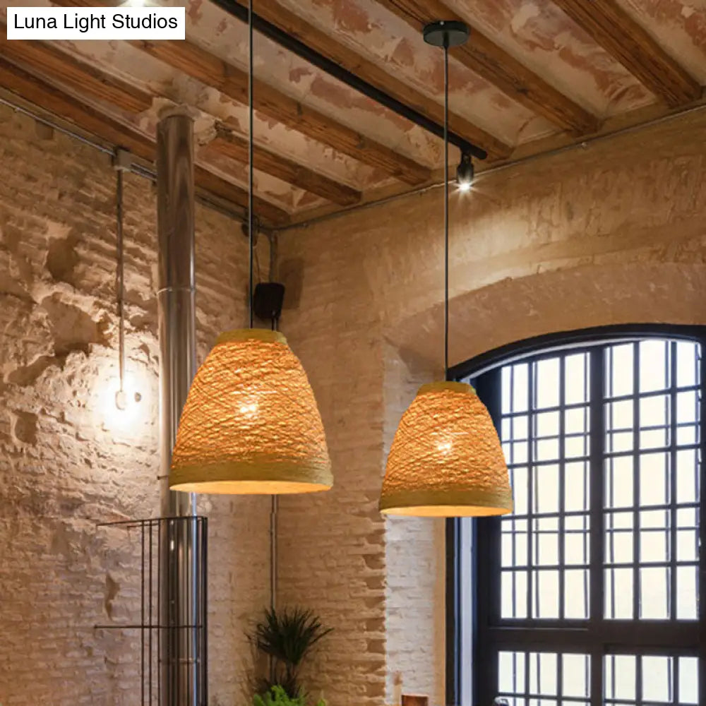 Asian Style Rattan Weaving Bell Hanging Lamp - Suspension Pendant Light For Snack Bars (1 Bulb)