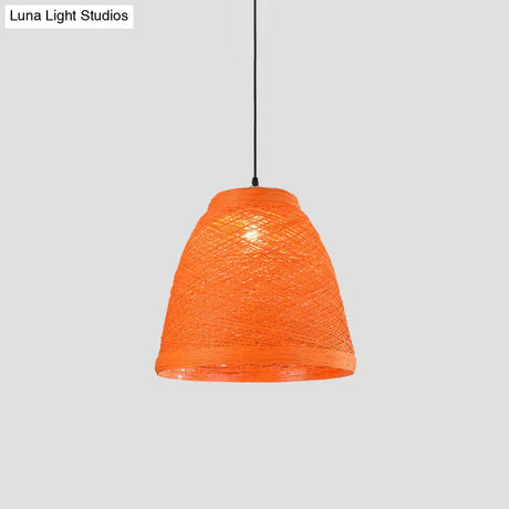 Asian Style Rattan Weaving Bell Hanging Lamp - Suspension Pendant Light For Snack Bars (1 Bulb)