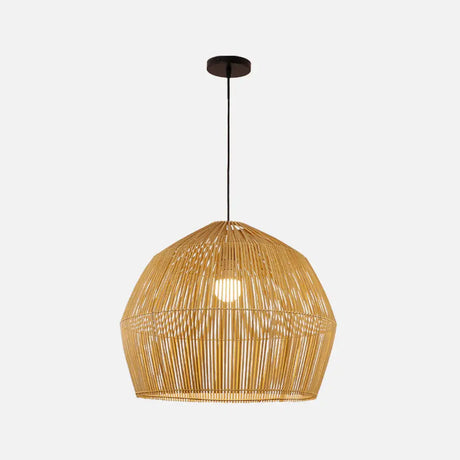 Asian Style Round Pendant Light: 1-Bulb Wood Suspension Fixture For Balcony / 20.5
