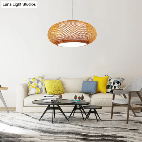 Asian Stylish Curved Bamboo Pendant Light - 16/19.5 Width 1 Beige Ideal For Living Rooms