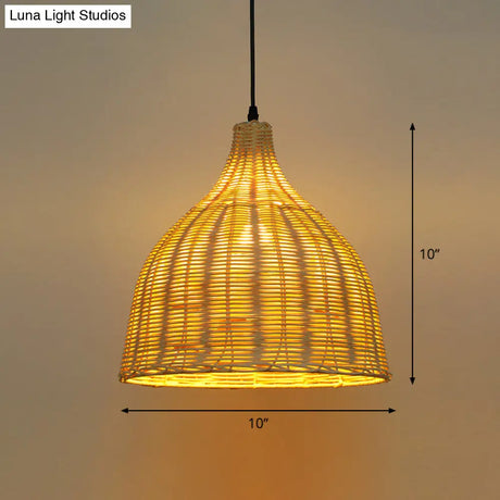 Bamboo Asian Hanging Lamp - Single-Bulb Ceiling Fixture For Restaurants In Beige
