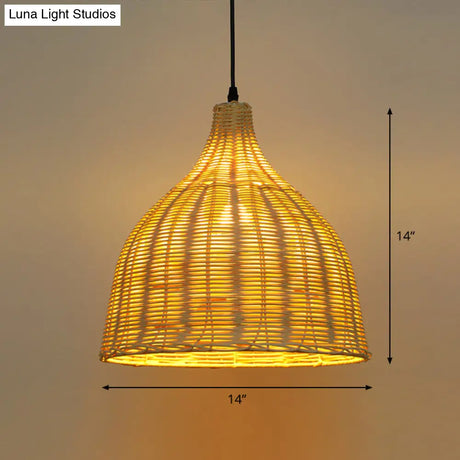 Bamboo Asian Hanging Lamp - Single-Bulb Ceiling Fixture For Restaurants In Beige