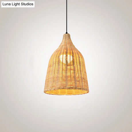 Bamboo Bell Hanging Lamp: Handcrafted 1-Light Pendant For Restaurants - 10’/12’/23.5’ Wide