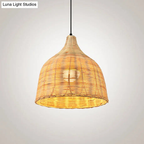 Bamboo Bell Hanging Lamp: Handcrafted 1-Light Pendant For Restaurants - 10’/12’/23.5’ Wide