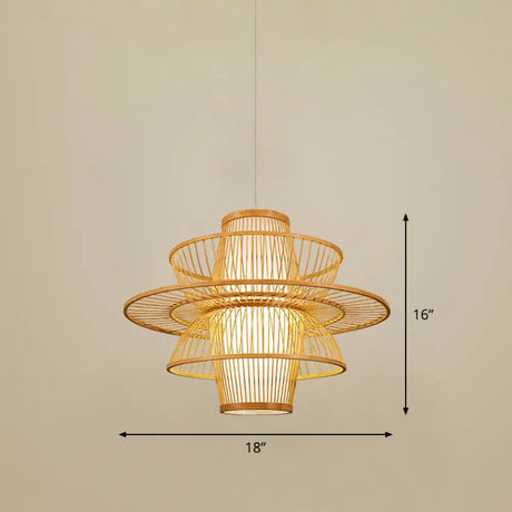 Bamboo Cage Pendant Light For Tearoom - Chinese Style 1 Bulb Beige / C
