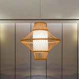 Bamboo Ceiling Light: Asian Inspired Wood Fixture With Suspended Cylinder Shade