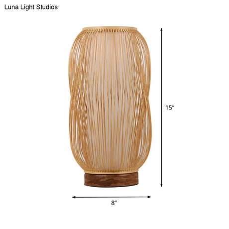 Bamboo Cylinder Desk Light - Wood Base 1-Bulb Task Lighting