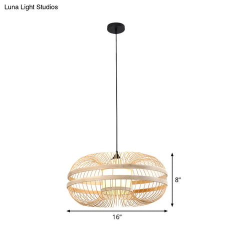 Bamboo Cylinder Pendant Light - Japanese Style Ceiling Lamp For Restaurants Beige