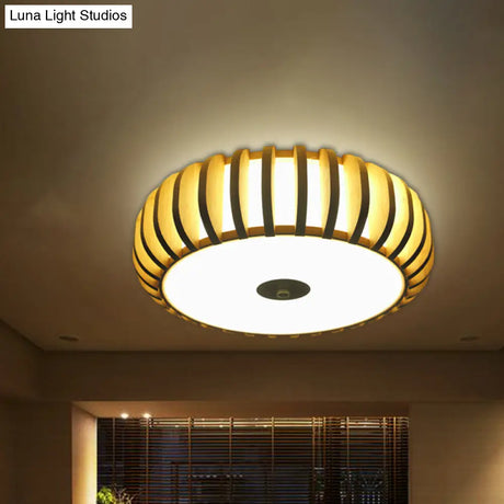 Bamboo Donut Flush Mount 3 - Bulb Ceiling Chandelier - 17’/21’ Wide Traditional Wood Design