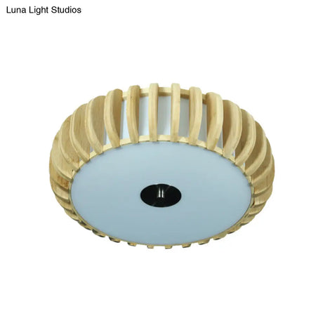 Bamboo Donut Flush Mount 3 - Bulb Ceiling Chandelier - 17’/21’ Wide Traditional Wood Design