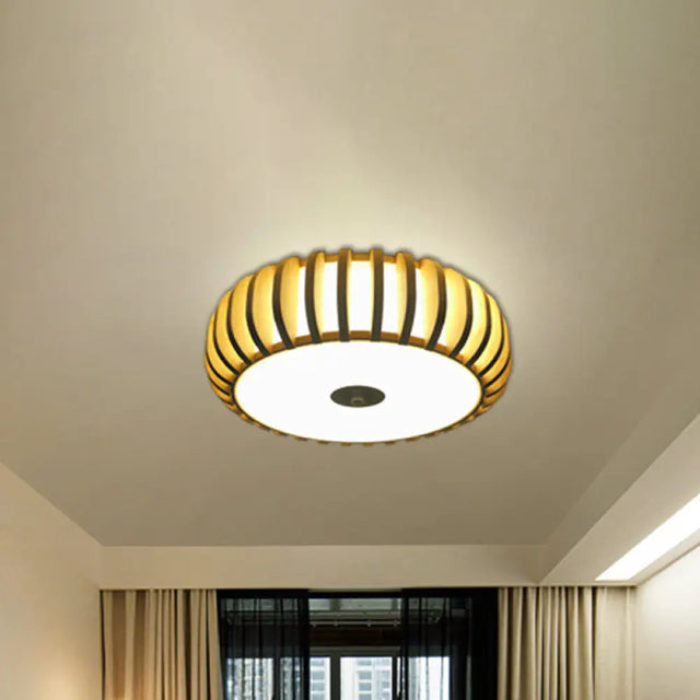 Bamboo Donut Flush Mount 3 - Bulb Ceiling Chandelier - 17’/21’ Wide Traditional Wood Design / 17’