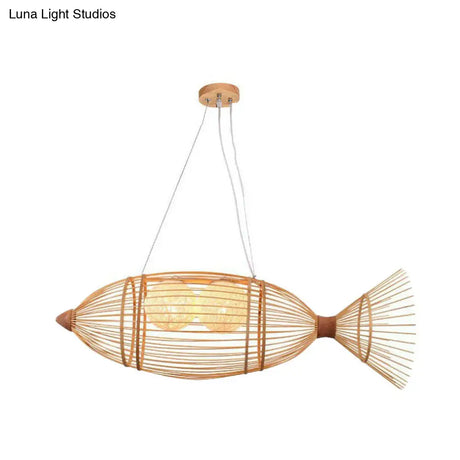 Bamboo Fish Chandelier Pendant Light For Corridor - Minimalist Wood Lighting